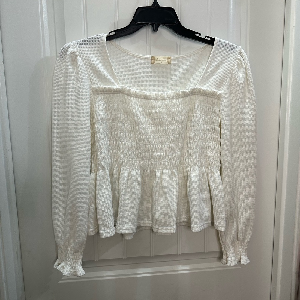 Altar'd State White Smocked Blouse milkmaid Cottagecore